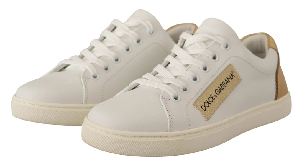 Dolce & Gabbana White Gold Leather Low Top Sneakers by Dolce & Gabbana