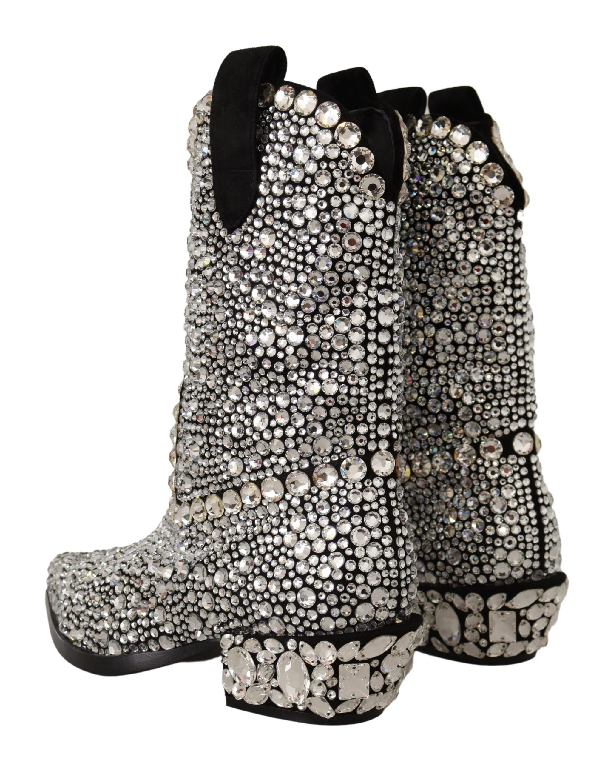 Dolce & Gabbana Black Suede Strass Crystal Cowgirl Boots by Dolce & Gabbana