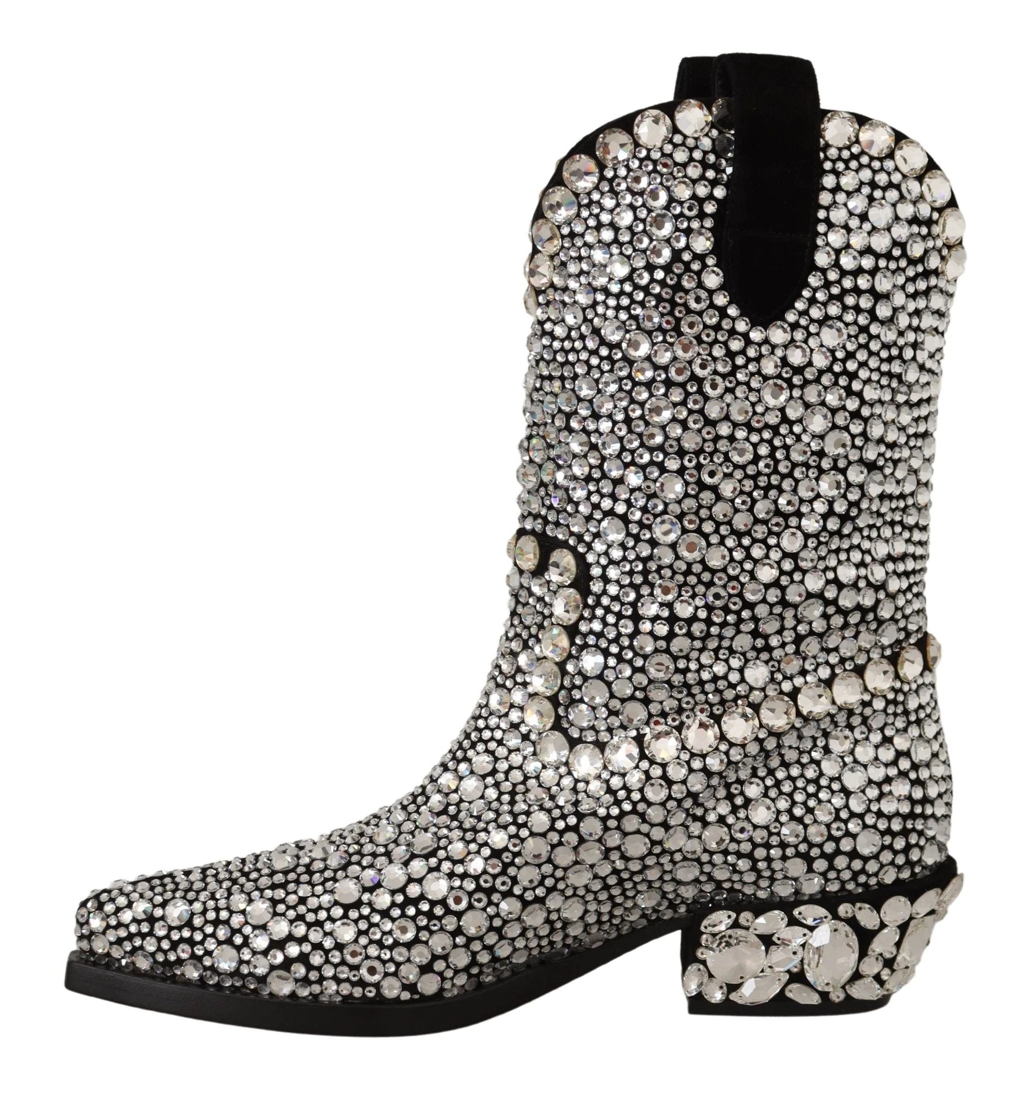 Dolce & Gabbana Black Suede Strass Crystal Cowgirl Boots by Dolce & Gabbana