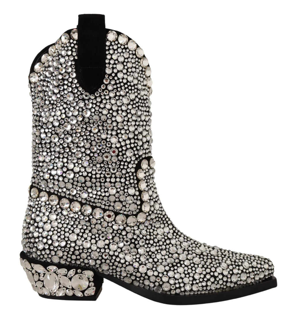 Dolce & Gabbana Black Suede Strass Crystal Cowgirl Boots by Dolce & Gabbana