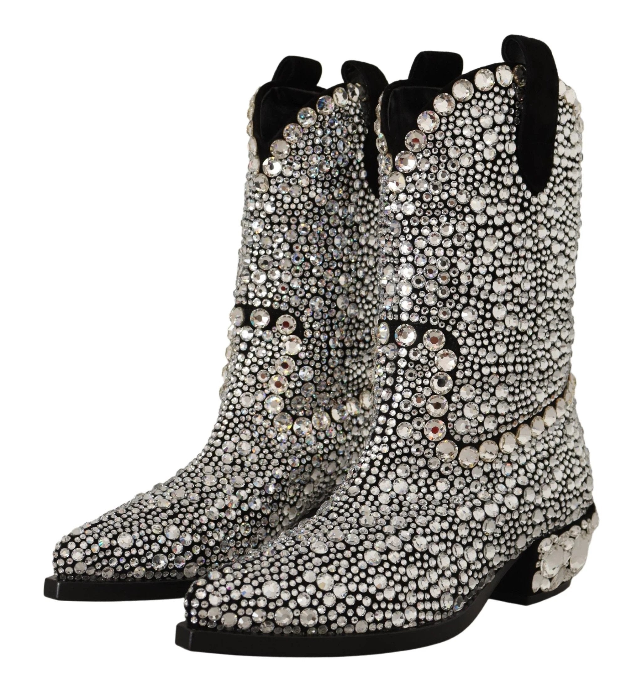 Dolce & Gabbana Black Suede Strass Crystal Cowgirl Boots by Dolce & Gabbana