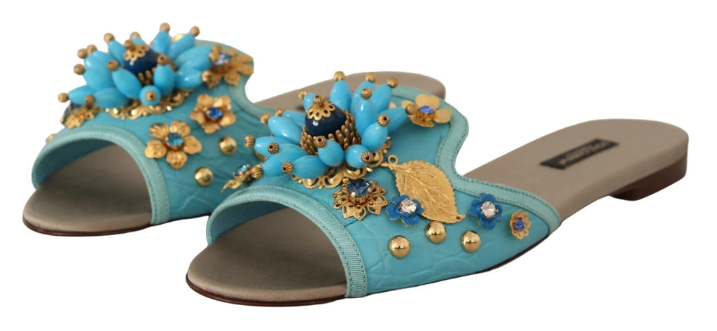Dolce & Gabbana Blue Crystal Exotic Leather Blue Crystal Sandals by Dolce & Gabbana