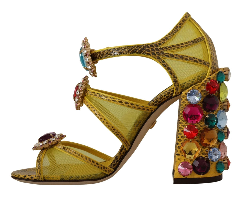 Dolce & Gabbana Yellow Leather Crystal Ayers Sandals Shoes by Dolce & Gabbana