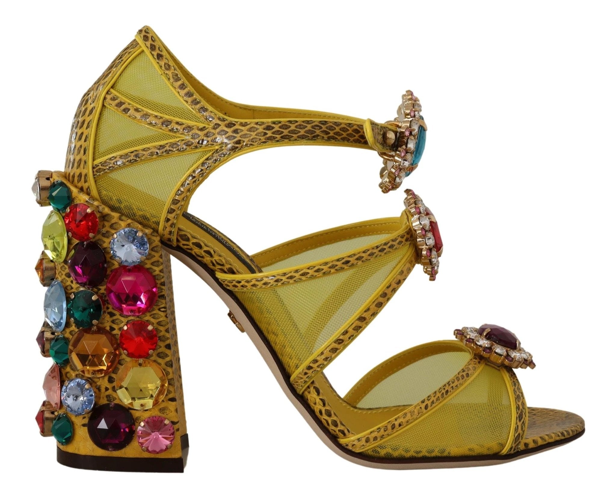 Dolce & Gabbana Yellow Leather Crystal Ayers Sandals Shoes by Dolce & Gabbana