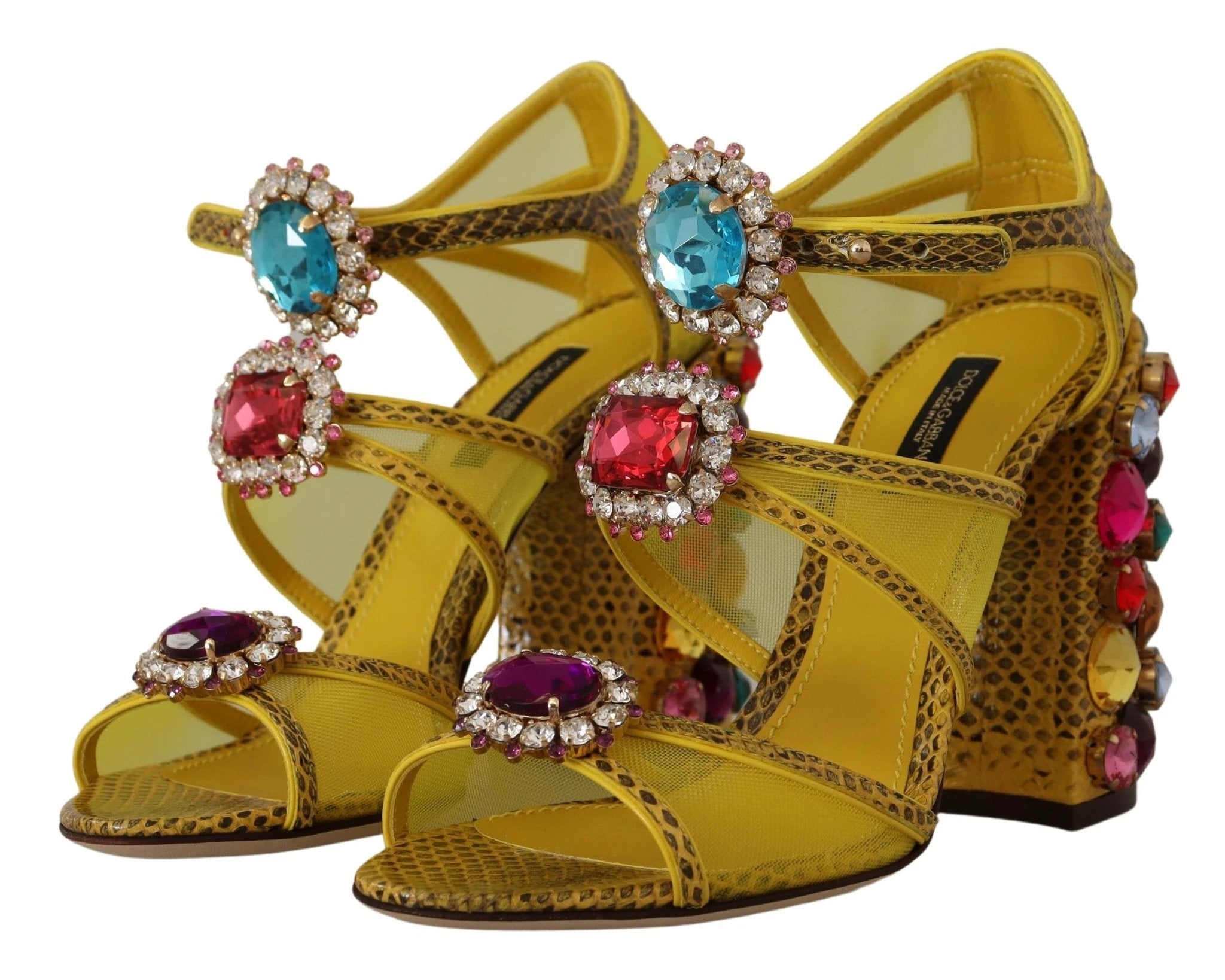 Dolce & Gabbana Yellow Leather Crystal Ayers Sandals Shoes by Dolce & Gabbana