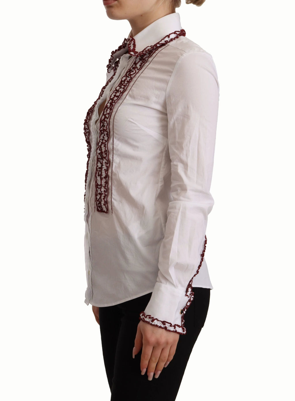 Dolce & Gabbana White Cotton Lace Long Sleeves Ruffle Collar Top Shirt by Dolce & Gabbana