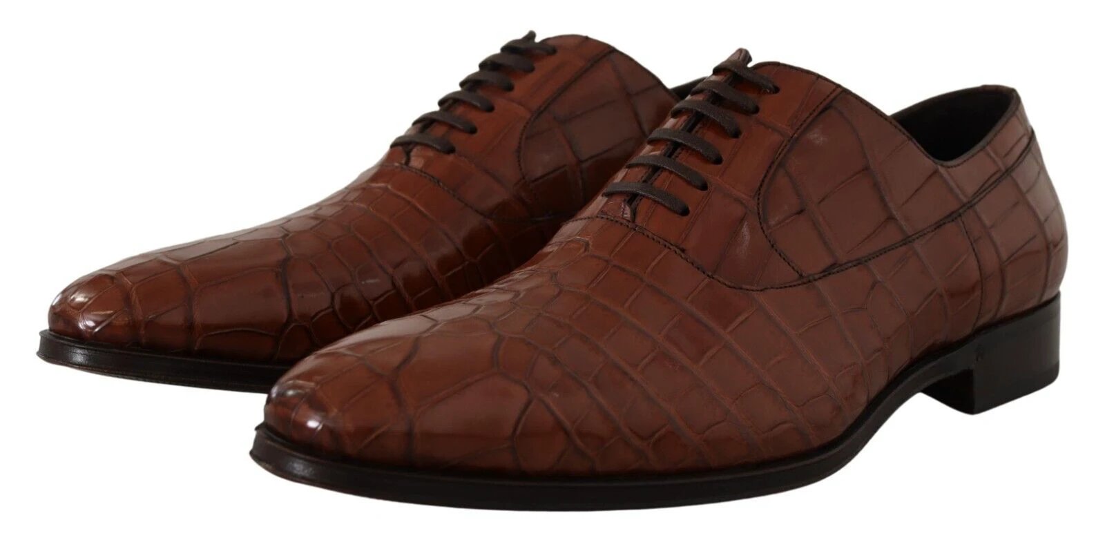 Dolce & Gabbana Brown Crocodile Leather Mens Formal Derby Shoes by Dolce & Gabbana