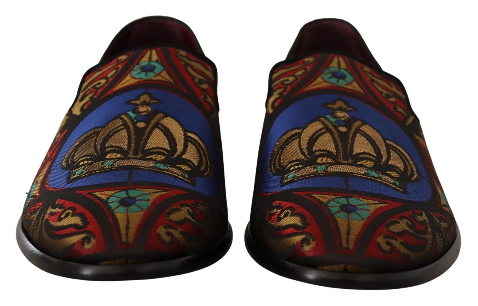 Dolce & Gabbana Multicolor Jacquard Crown Slippers Loafers Shoes by Dolce & Gabbana