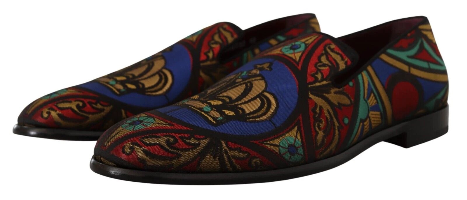 Dolce & Gabbana Multicolor Jacquard Crown Slippers Loafers Shoes by Dolce & Gabbana