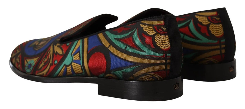 Dolce & Gabbana Multicolor Jacquard Crown Slippers Loafers Shoes by Dolce & Gabbana
