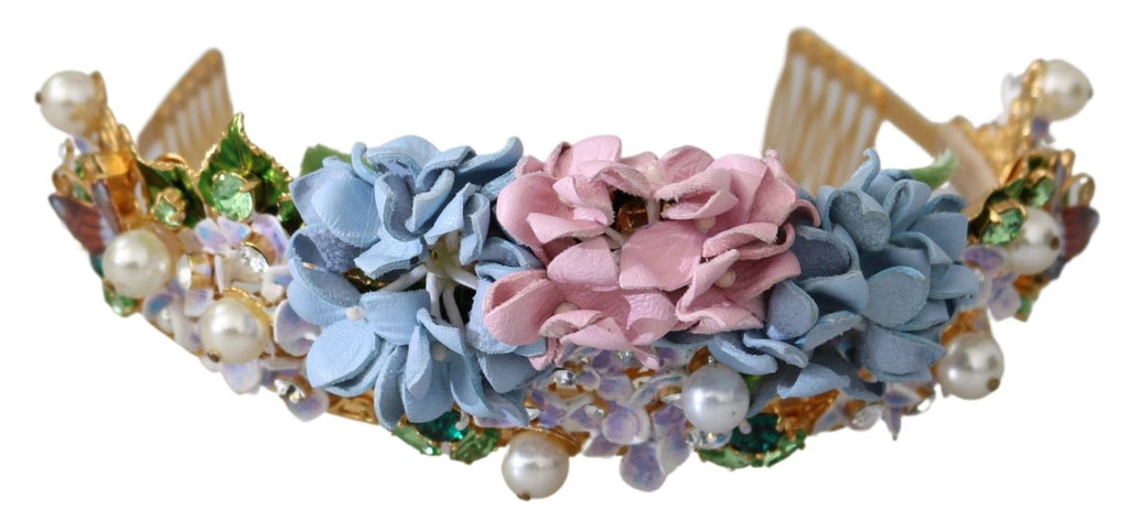 Dolce & Gabbana Gold Crystal Purple Hortensia Headband Crown Diadem by Dolce & Gabbana