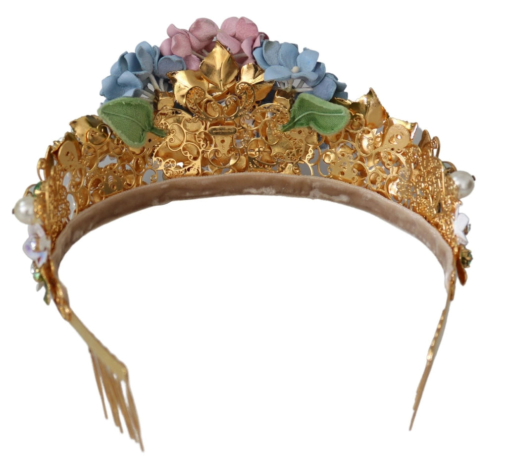 Dolce & Gabbana Gold Crystal Purple Hortensia Headband Crown Diadem by Dolce & Gabbana
