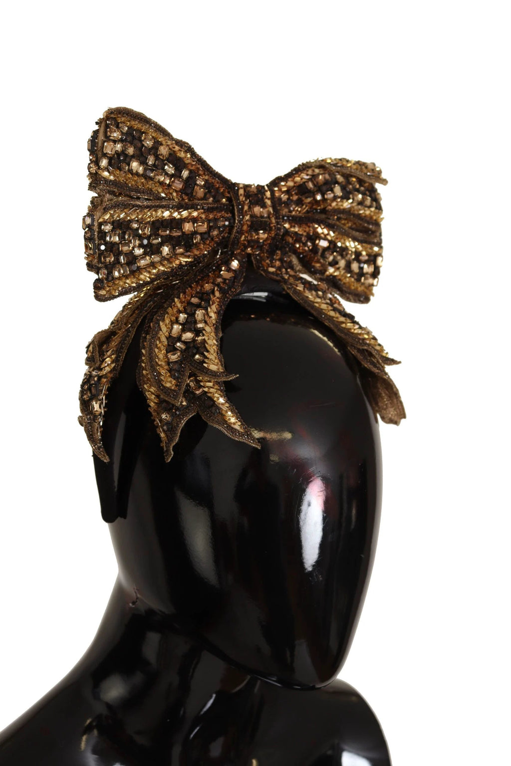 Dolce & Gabbana Gold Crystal Beaded Sequined Silk Bow Headband Diadem by Dolce & Gabbana