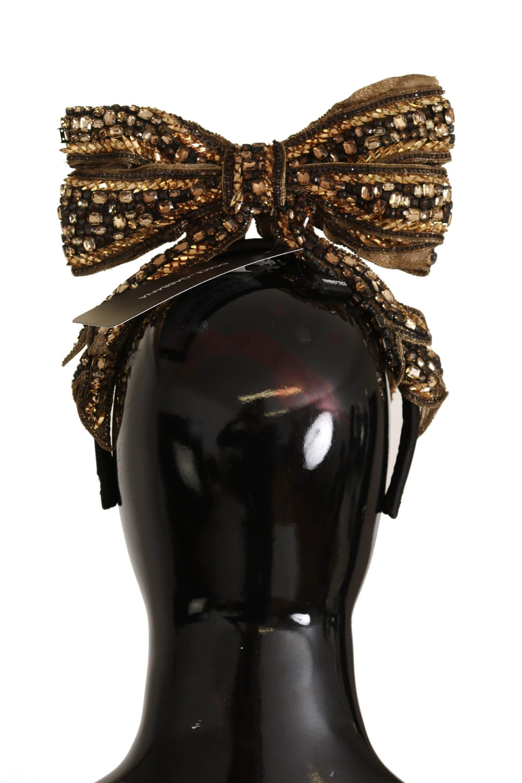 Dolce & Gabbana Gold Crystal Beaded Sequined Silk Bow Headband Diadem by Dolce & Gabbana