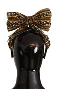 Dolce & Gabbana Gold Crystal Beaded Sequined Silk Bow Headband Diadem by Dolce & Gabbana