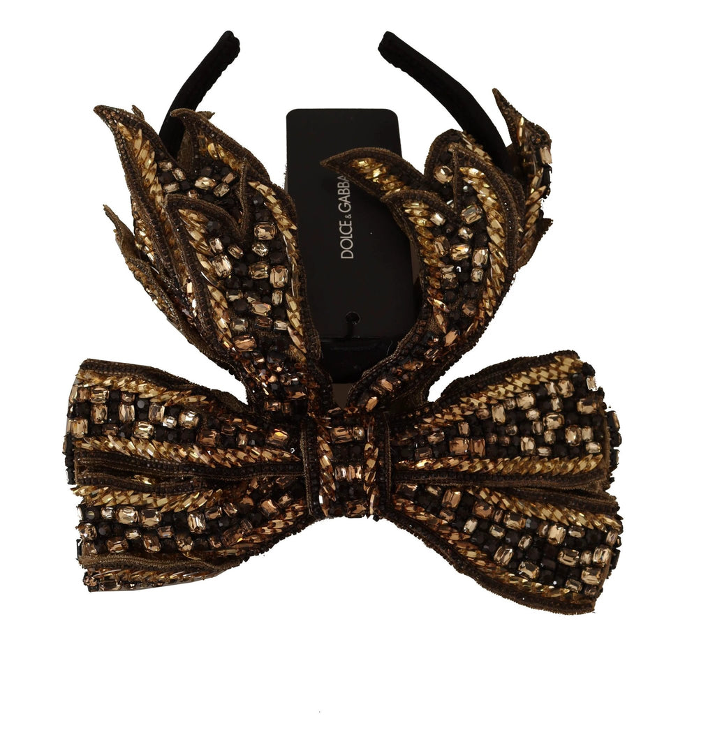 Dolce & Gabbana Gold Crystal Beaded Sequined Silk Bow Headband Diadem by Dolce & Gabbana