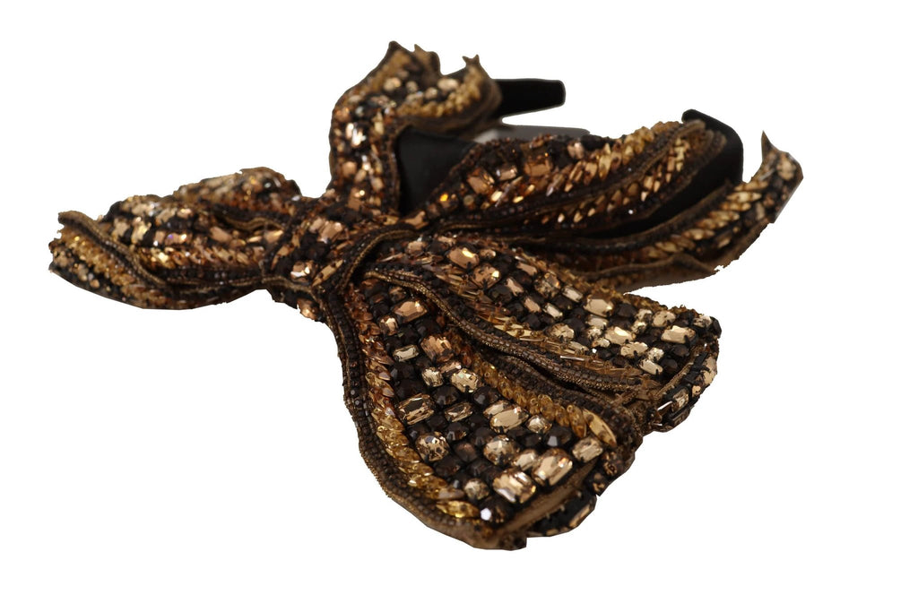 Dolce & Gabbana Gold Crystal Beaded Sequined Silk Bow Headband Diadem by Dolce & Gabbana