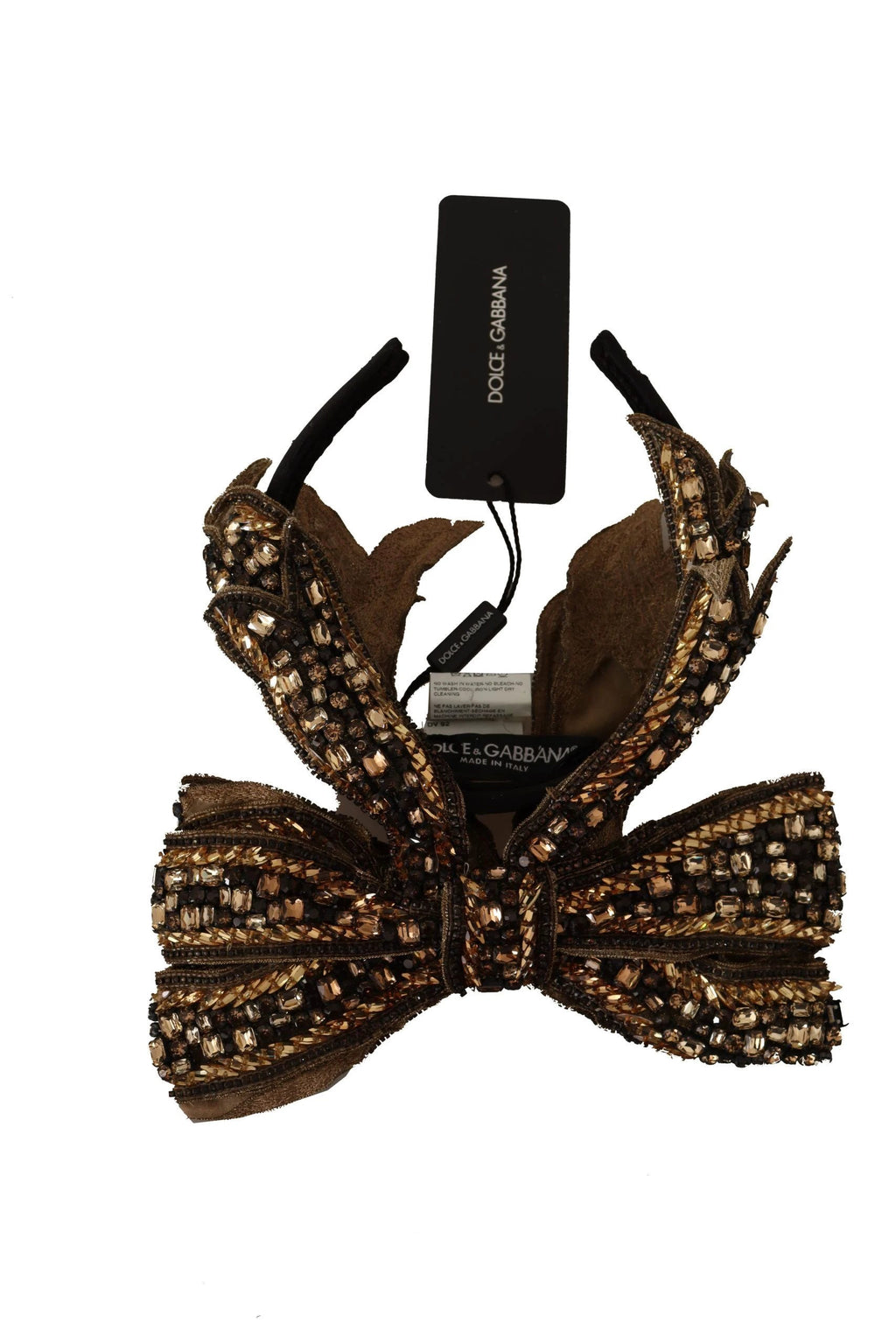 Dolce & Gabbana Gold Crystal Beaded Sequined Silk Bow Headband Diadem by Dolce & Gabbana