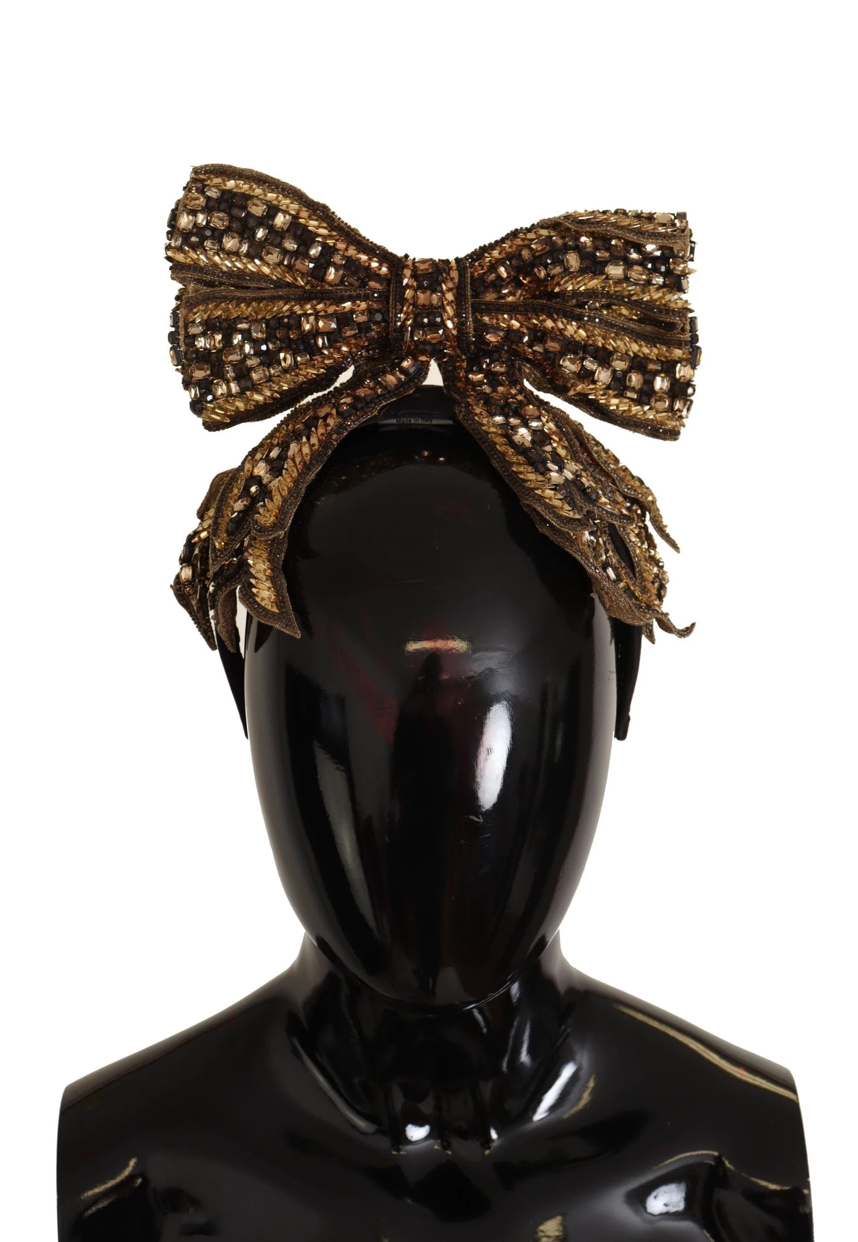Dolce & Gabbana Gold Crystal Beaded Sequined Silk Bow Headband Diadem by Dolce & Gabbana