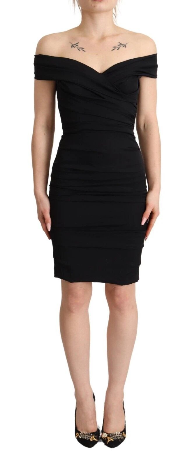 Dolce & Gabbana Bodycon Black Silk Off Shoulder Sheath Bodycon Dress by Dolce & Gabbana