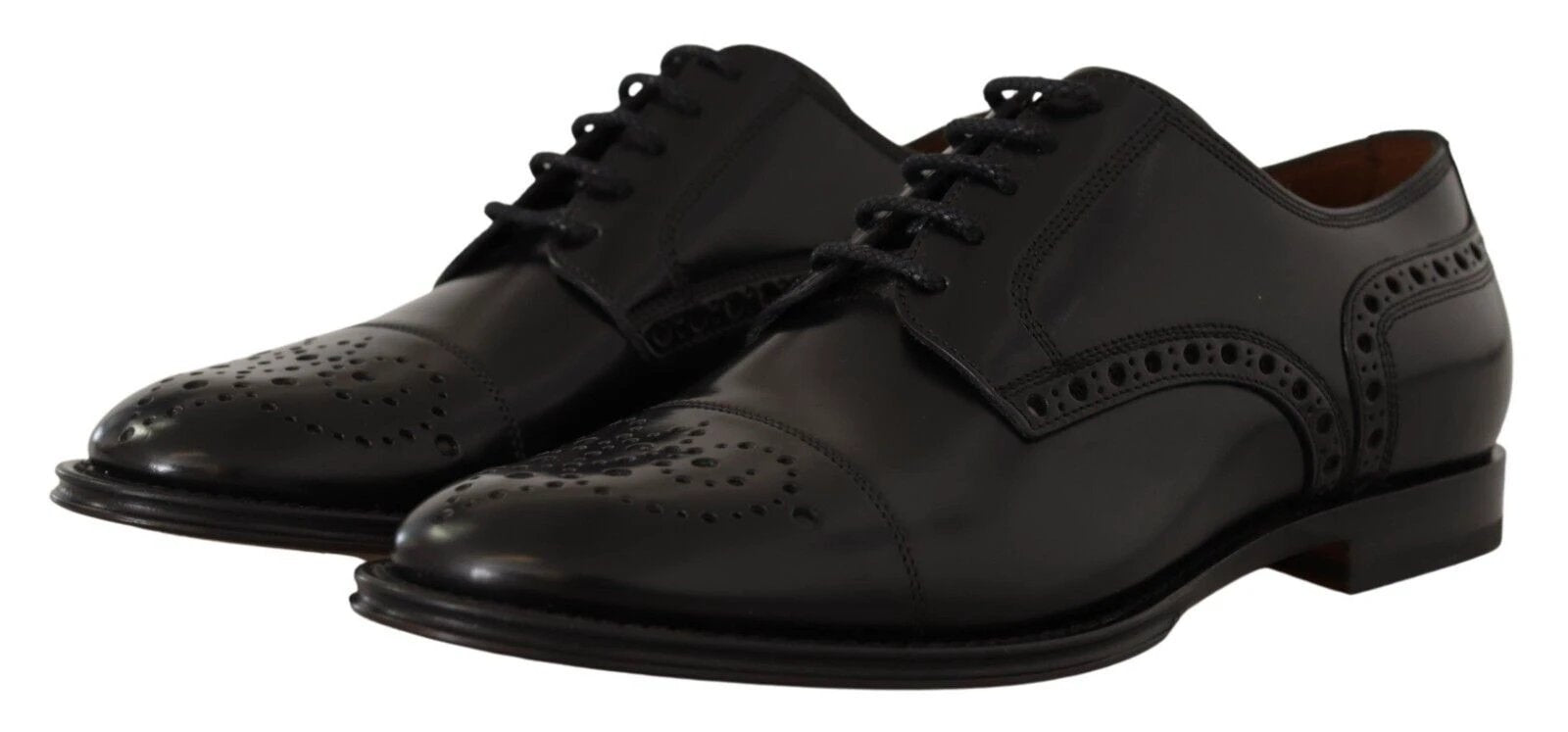 Dolce & Gabbana Black Leather Wingtip Mens Formal Derby Shoes by Dolce & Gabbana