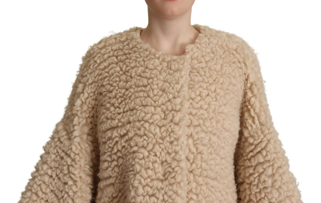 Dolce & Gabbana Beige Cashmere Wool Faux Fur Coat Jacket by Dolce & Gabbana