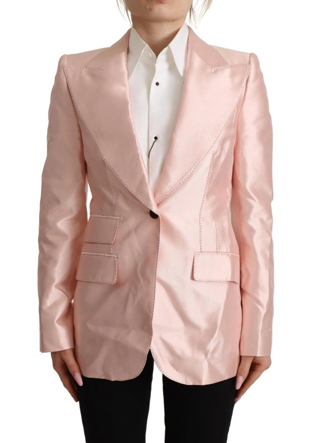 Dolce & Gabbana Pink Satin Long Sleeves Blazer Coat Jacket by Dolce & Gabbana