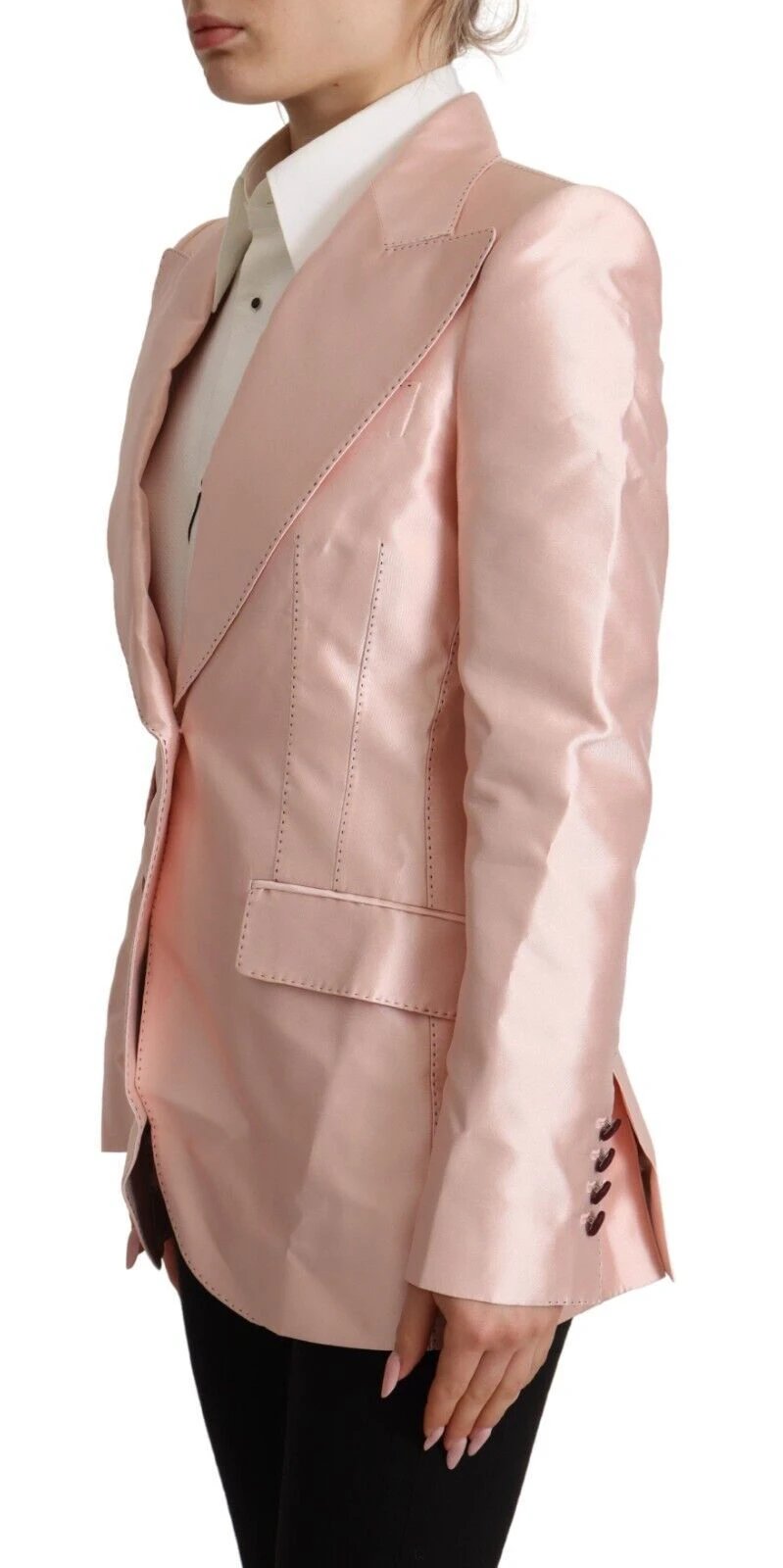 Dolce & Gabbana Pink Satin Long Sleeves Blazer Coat Jacket by Dolce & Gabbana