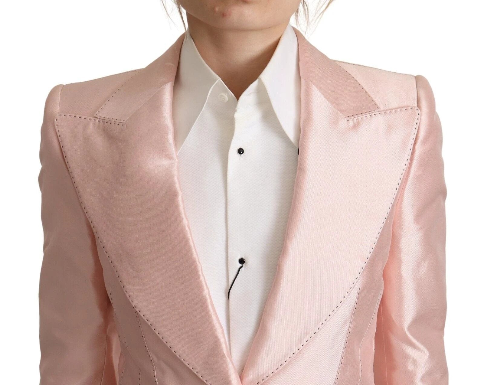 Dolce & Gabbana Pink Satin Long Sleeves Blazer Coat Jacket by Dolce & Gabbana