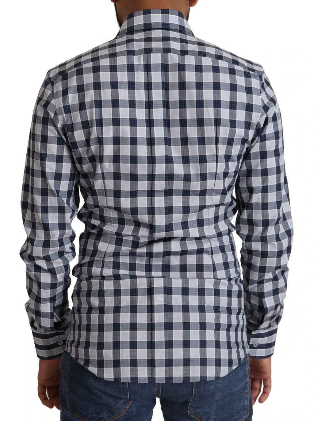 Dolce & Gabbana Blue White Check Cotton Slim Fit GOLD Shirt by Dolce & Gabbana
