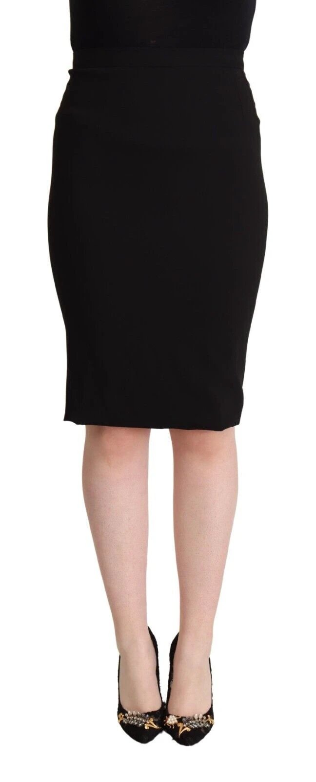 Dolce & Gabbana Black High Waist Knee Length Pencil Cut Skirt by Dolce & Gabbana