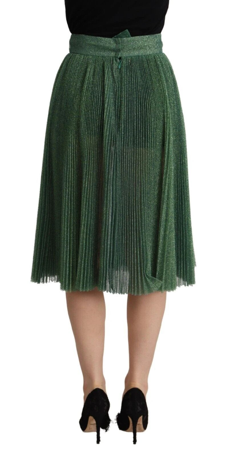Dolce & Gabbana Metallic Green High Waist A-line Pleated Skirt by Dolce & Gabbana