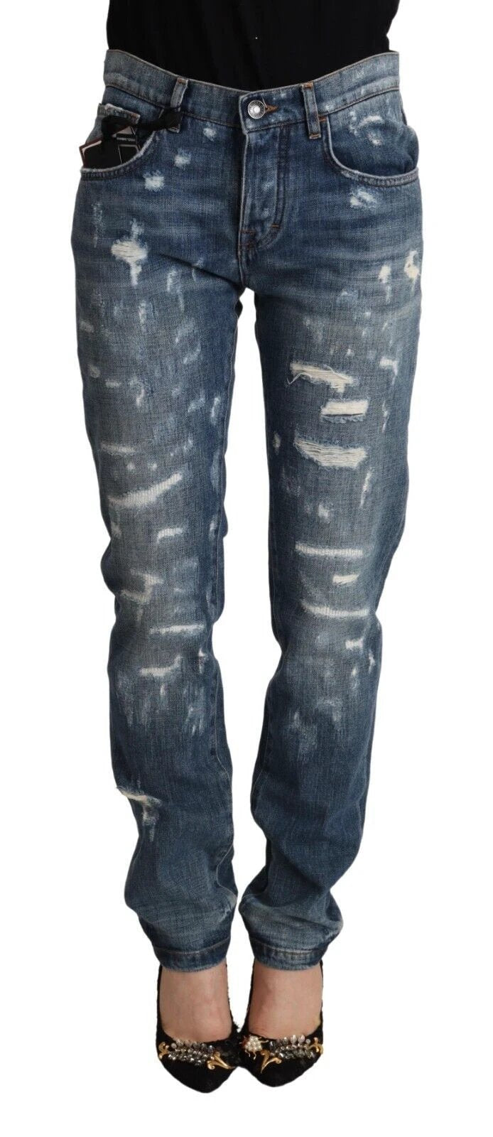 Dolce & Gabbana Blue Distressed Denim BOYFRIEND Skinny Jeans by Dolce & Gabbana