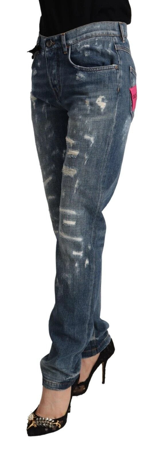 Dolce & Gabbana Blue Distressed Denim BOYFRIEND Skinny Jeans by Dolce & Gabbana