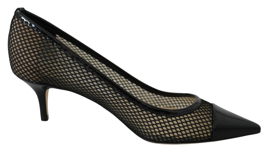 Jimmy Choo Black Mesh and Leather Amika 50 Pumps by Jimmy Choo