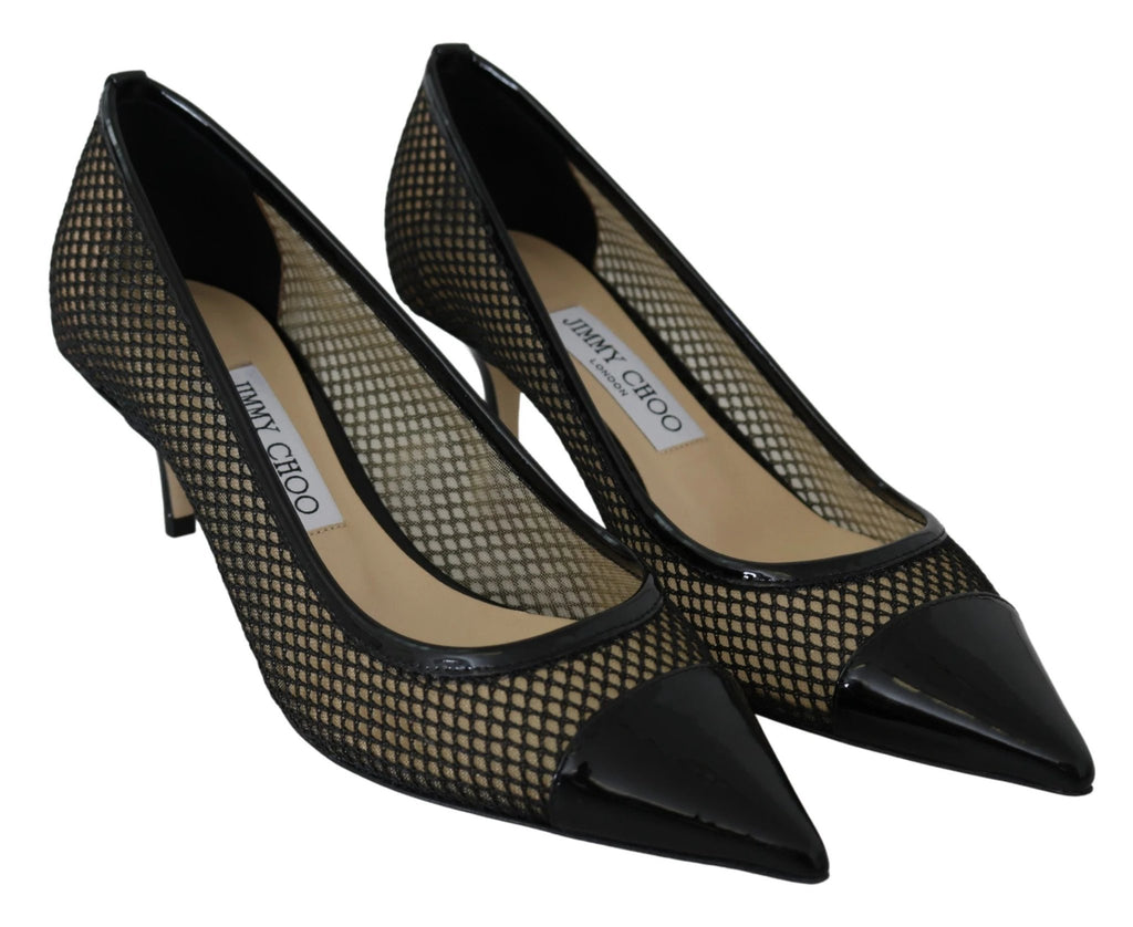 Jimmy Choo Black Mesh and Leather Amika 50 Pumps by Jimmy Choo