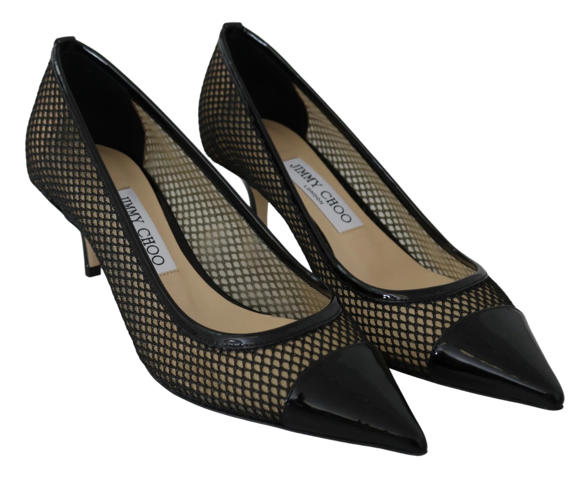 Jimmy Choo Black Mesh and Leather Amika 50 Pumps by Jimmy Choo