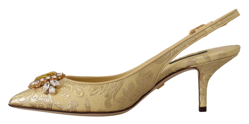 Dolce & Gabbana Gold Crystal Slingbacks Pumps Heels Shoes by Dolce & Gabbana