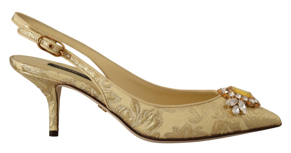 Dolce & Gabbana Gold Crystal Slingbacks Pumps Heels Shoes by Dolce & Gabbana