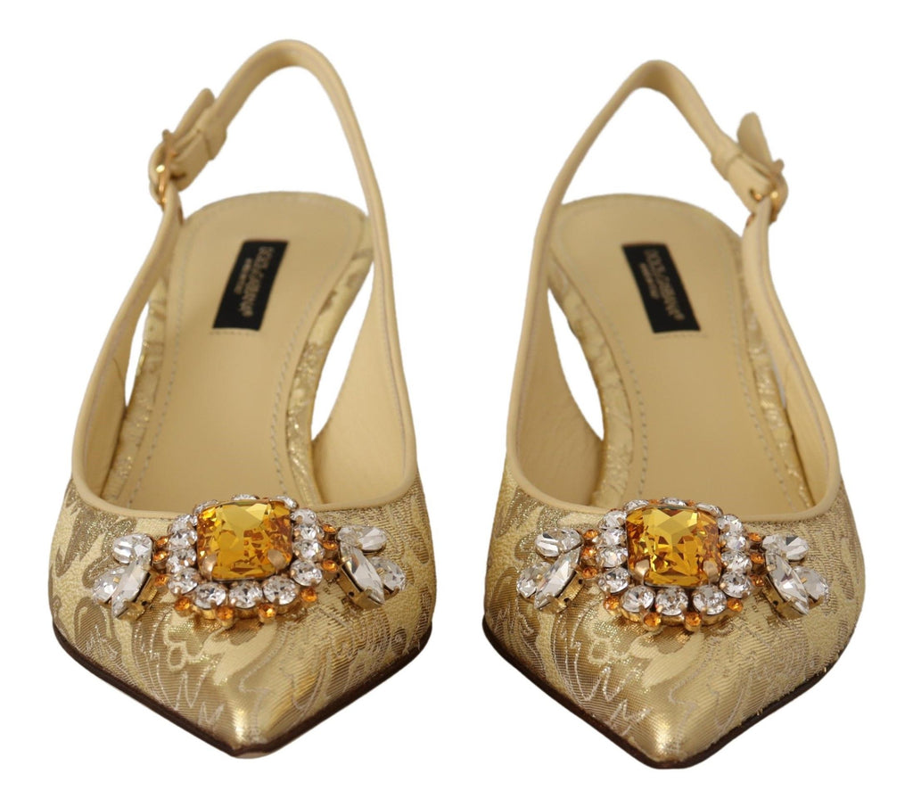 Dolce & Gabbana Gold Crystal Slingbacks Pumps Heels Shoes by Dolce & Gabbana