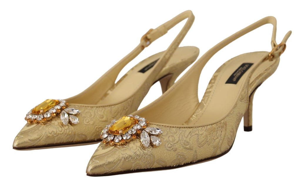 Dolce & Gabbana Gold Crystal Slingbacks Pumps Heels Shoes by Dolce & Gabbana
