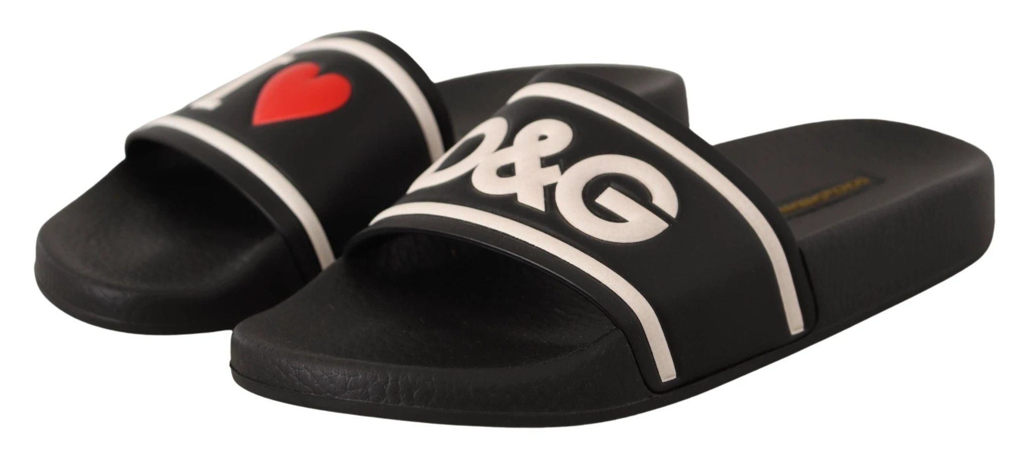 Dolce & Gabbana Black Leather I Love D&G Slides Sandals by Dolce & Gabbana