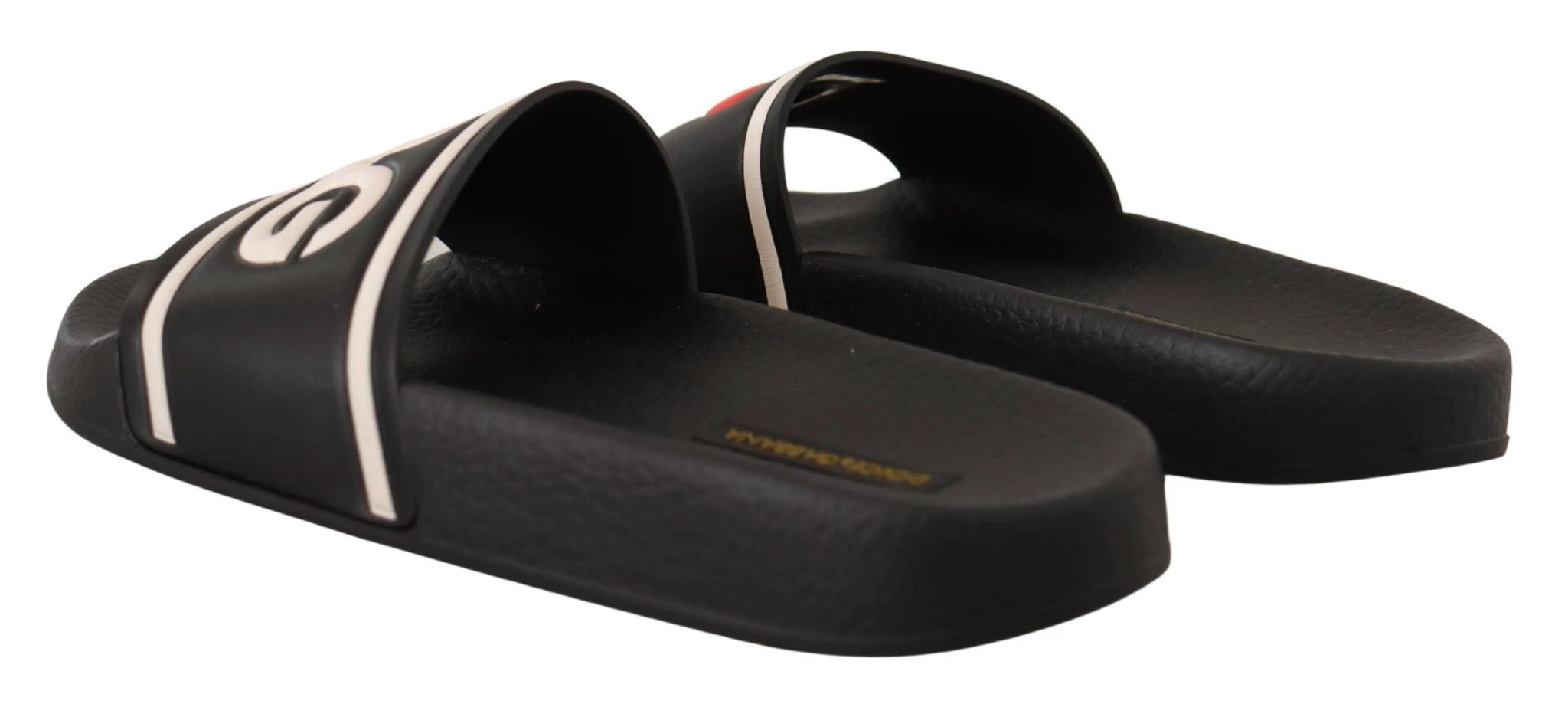 Dolce & Gabbana Black Leather I Love D&G Slides Sandals by Dolce & Gabbana