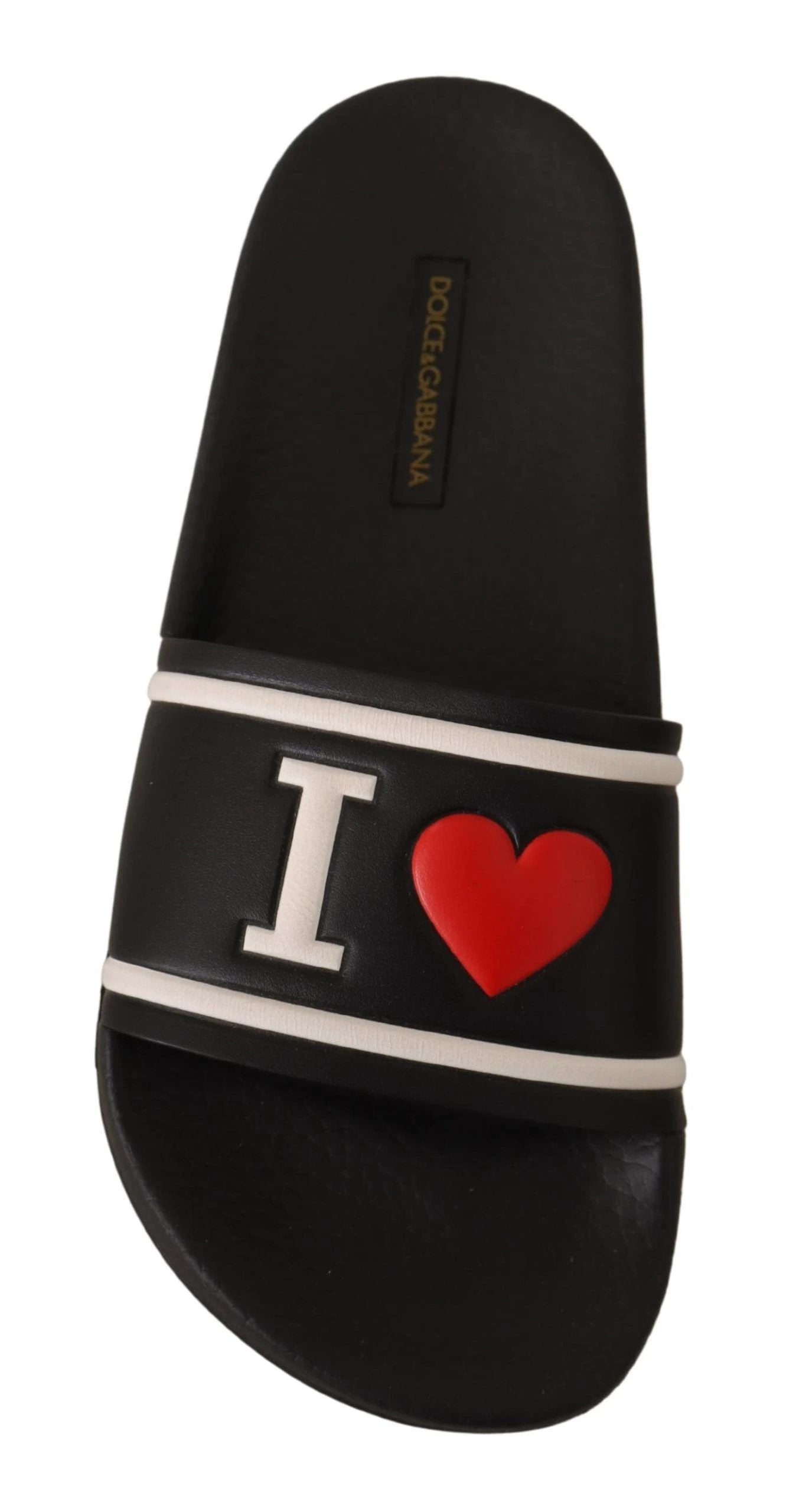 Dolce & Gabbana Black Leather I Love D&G Slides Sandals by Dolce & Gabbana