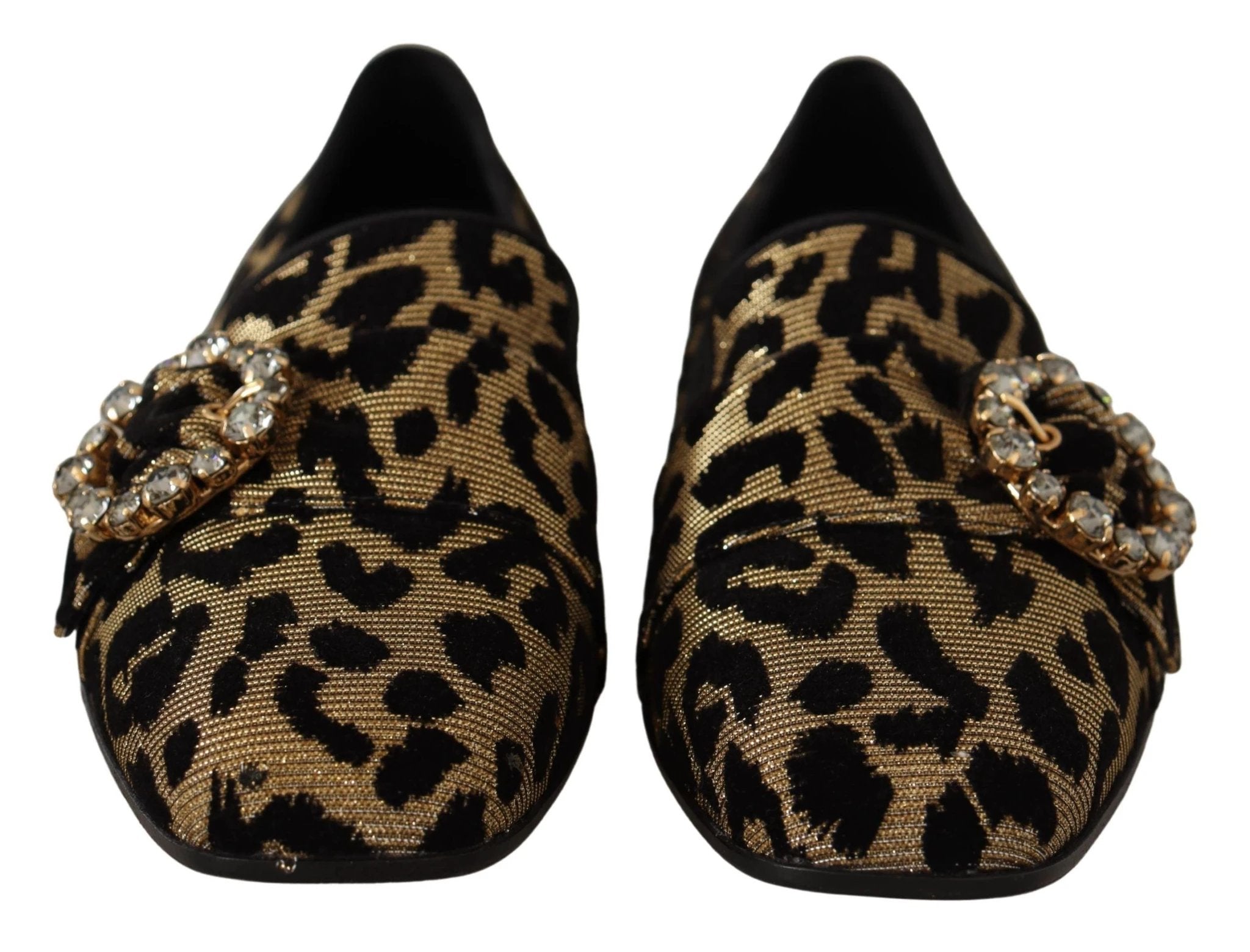 Dolce & Gabbana Gold Leopard Print Crystals Loafers Shoes by Dolce & Gabbana