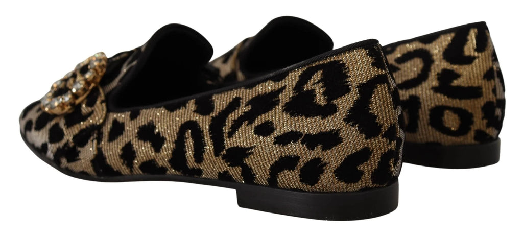 Dolce & Gabbana Gold Leopard Print Crystals Loafers Shoes by Dolce & Gabbana