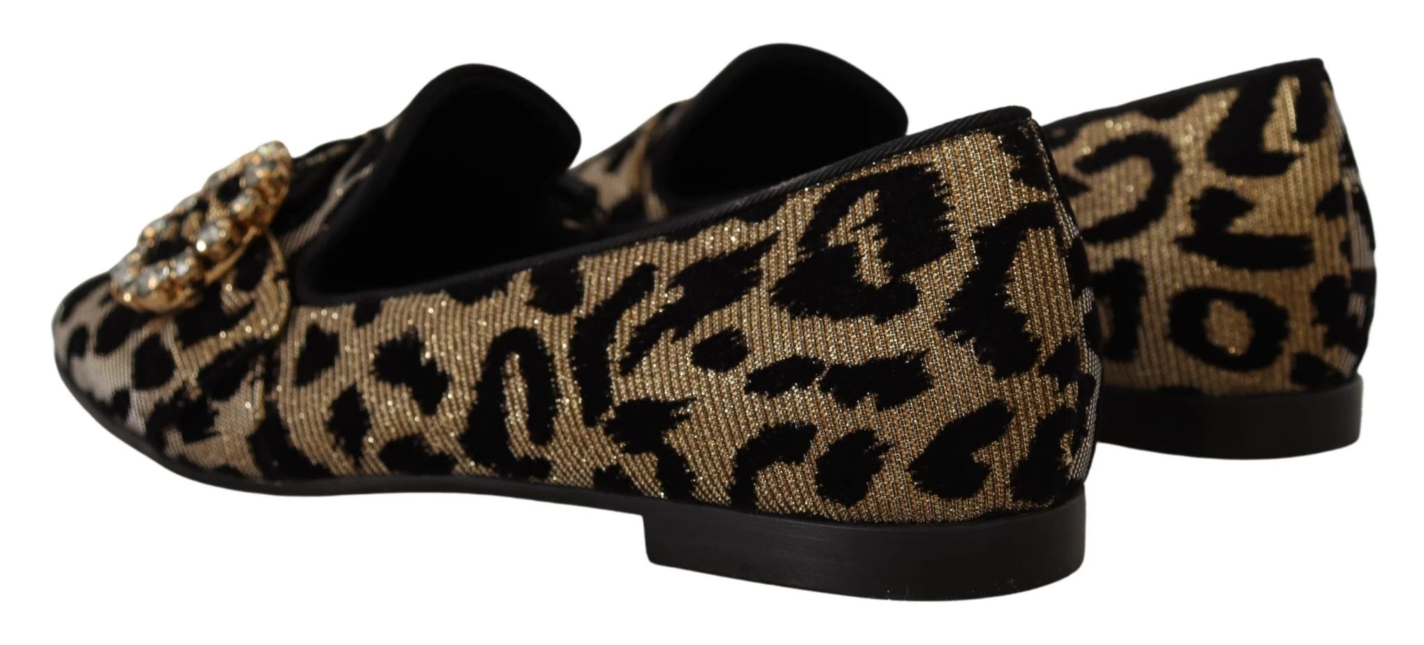 Dolce & Gabbana Gold Leopard Print Crystals Loafers Shoes by Dolce & Gabbana