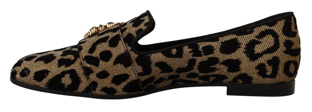 Dolce & Gabbana Gold Leopard Print Crystals Loafers Shoes by Dolce & Gabbana