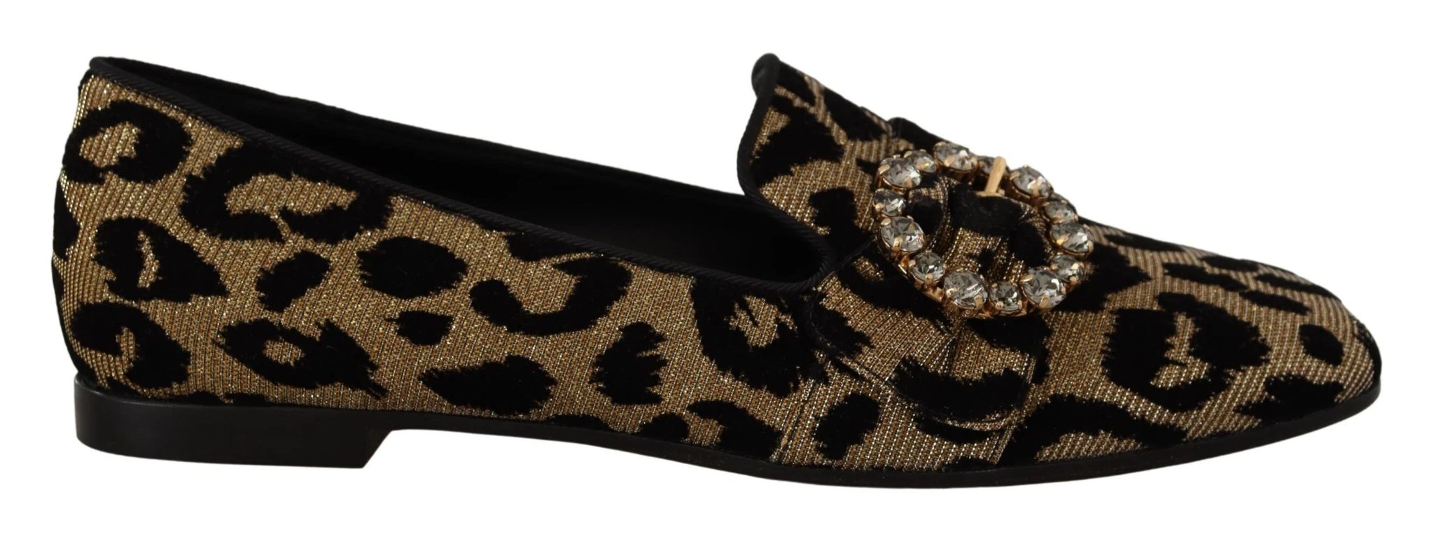 Dolce & Gabbana Gold Leopard Print Crystals Loafers Shoes by Dolce & Gabbana