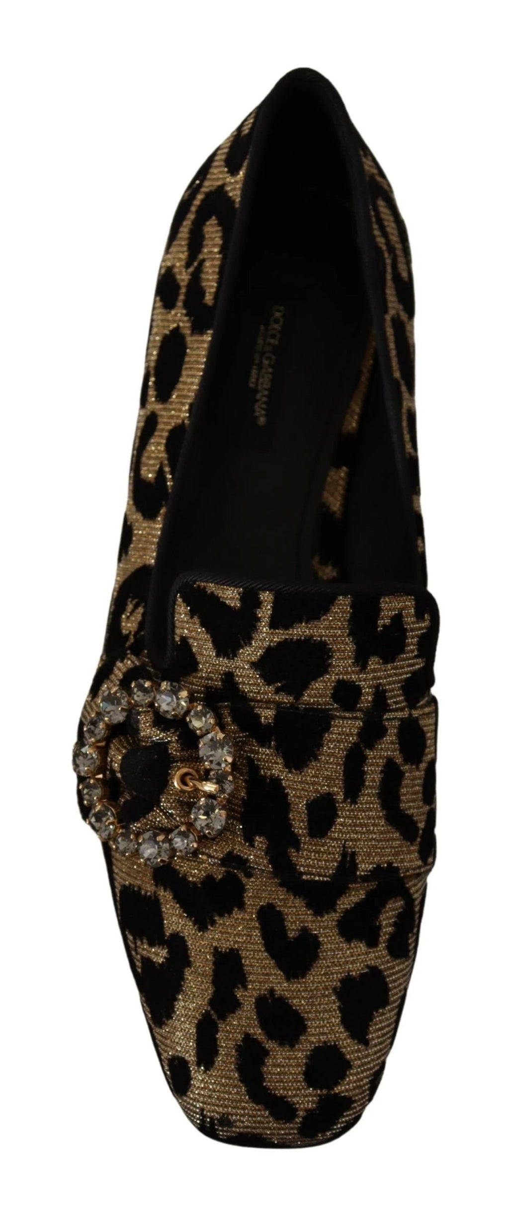 Dolce & Gabbana Gold Leopard Print Crystals Loafers Shoes by Dolce & Gabbana